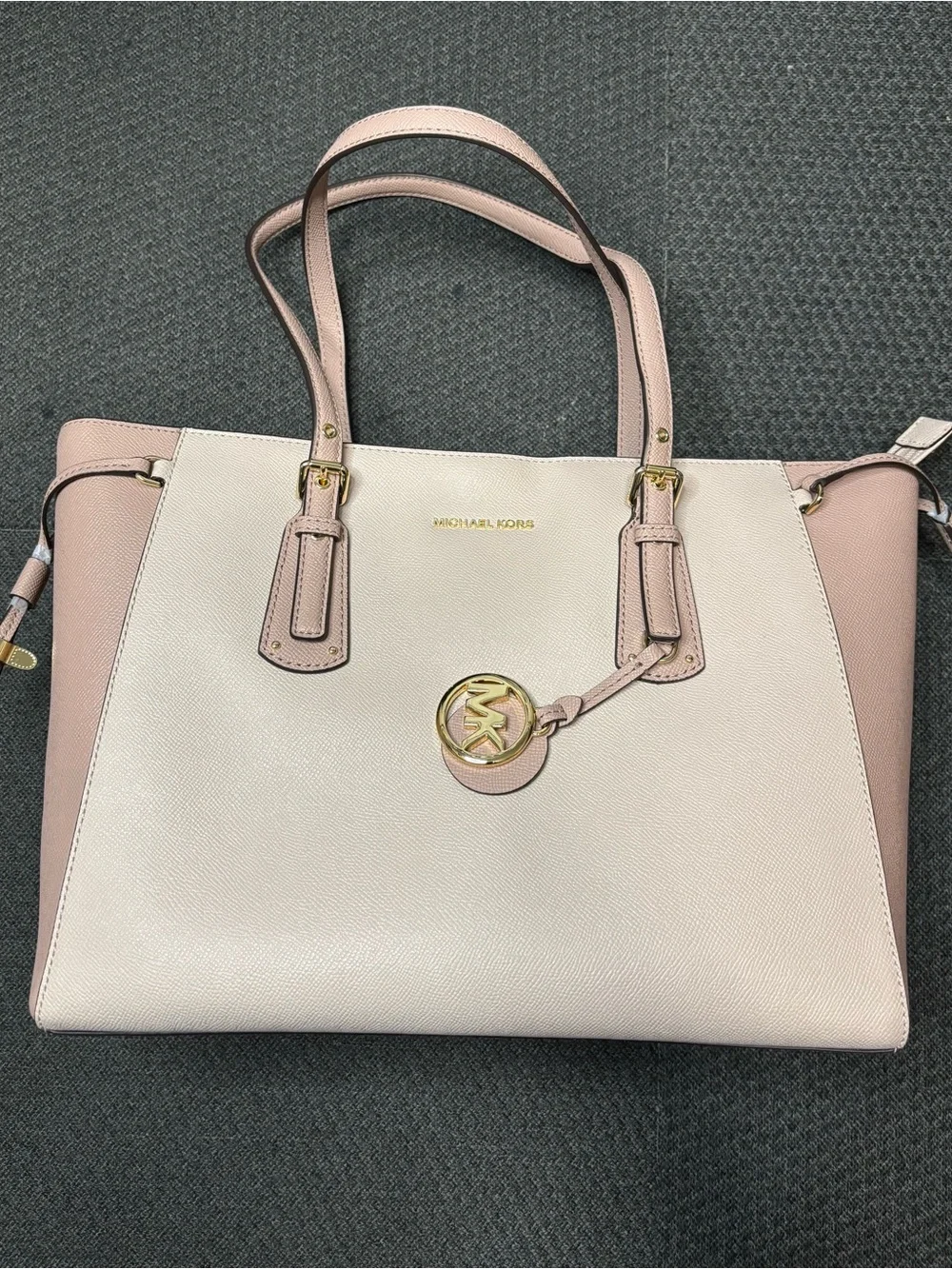 Michael Kors Pink and Cream Saffiano Tote with Gold Hardware